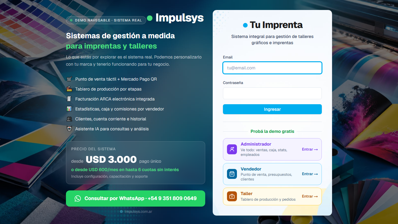 Pantalla de Impulsys Imprenta
