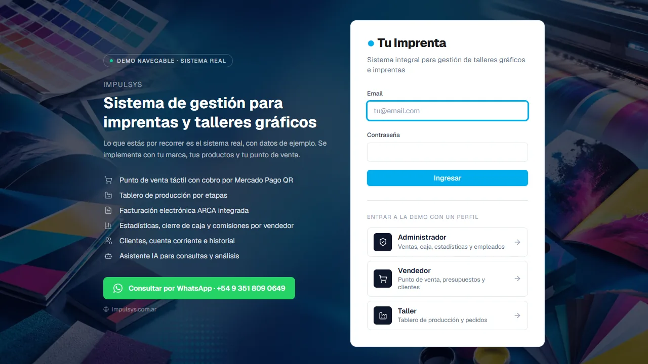 Pantalla de Impulsys Imprenta