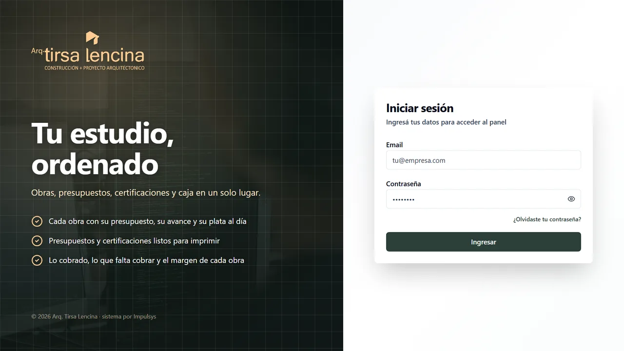 Pantalla de Arq. Tirsa Lencina